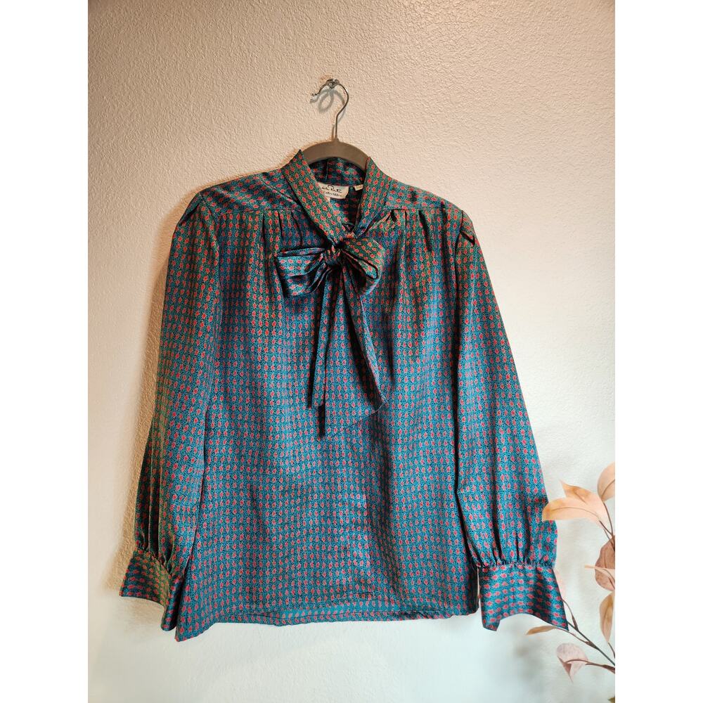 Vintage Oscar‎ de la Renta Collectibles Bow Blouse 12 Floral Secretary Top
